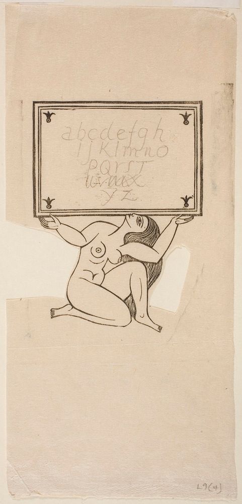 Naked Girl Supporting Cartouche (with pencil text)