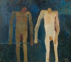 Two Figures with a Snake