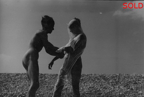 Two male figures in silhouette, one draped in wet cloth [P48]