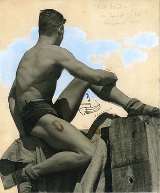 Male Figure Seated on Wooden Breakwater [PC4],c.1939