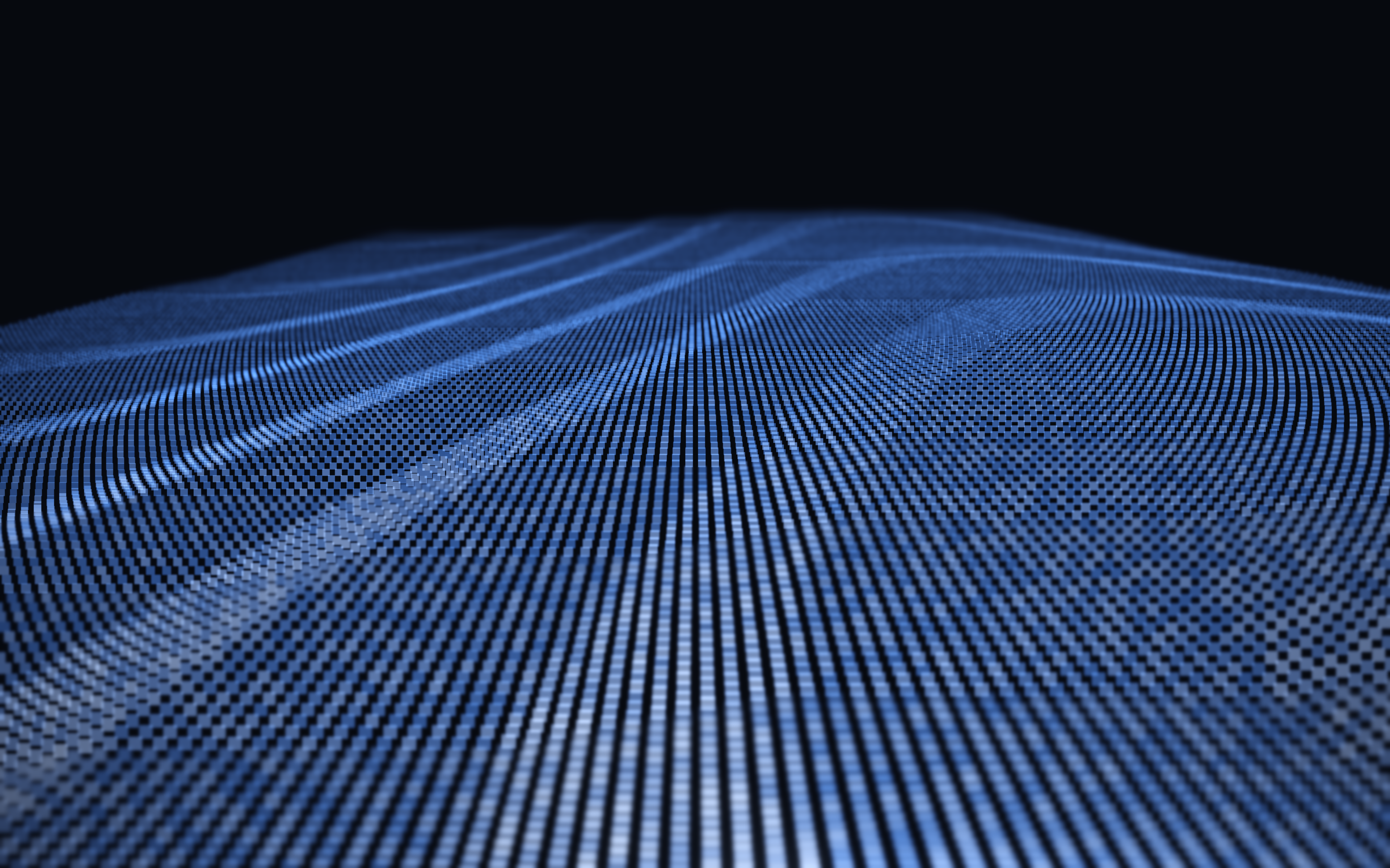 Abstract rendering of a smooth swell in a grid of blue particles