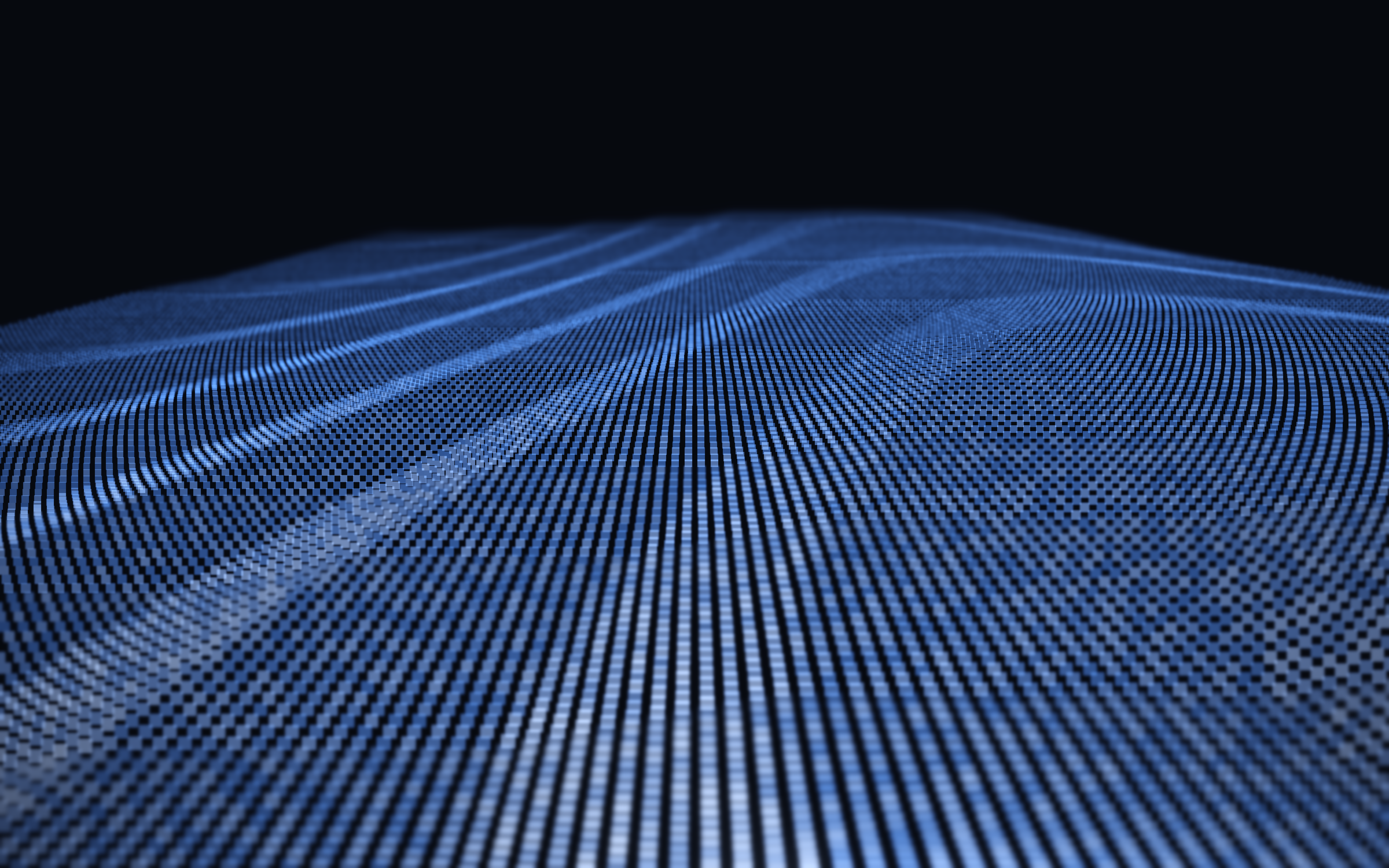 Abstract rendering of a smooth swell in a grid of blue particles