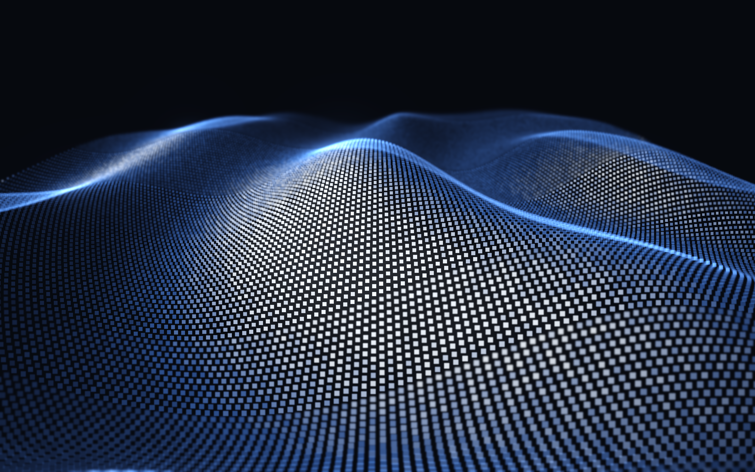 Abstract rendering of blue particles converging toward a central seam