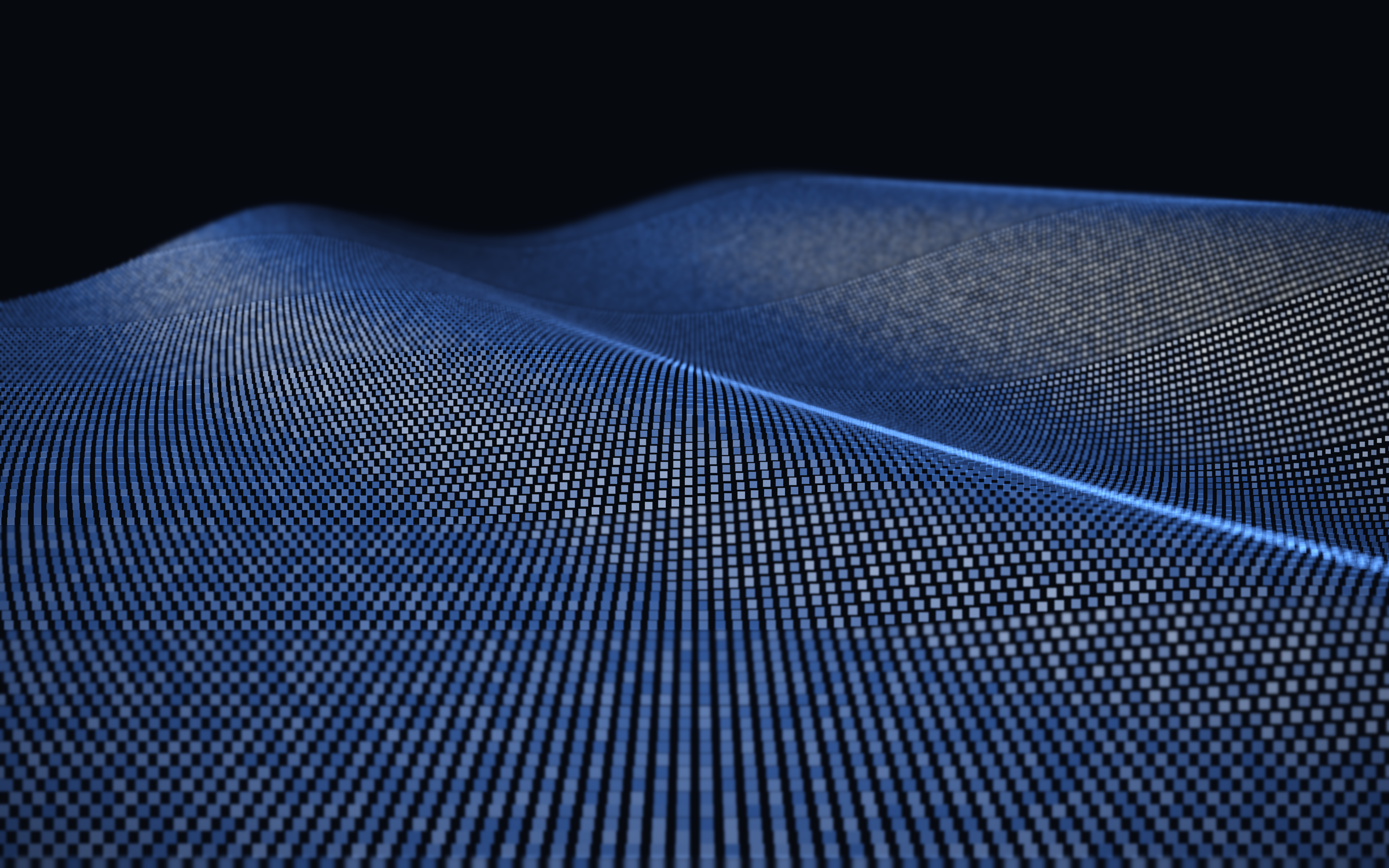 Abstract rendering of rolling waves in a grid of blue particles