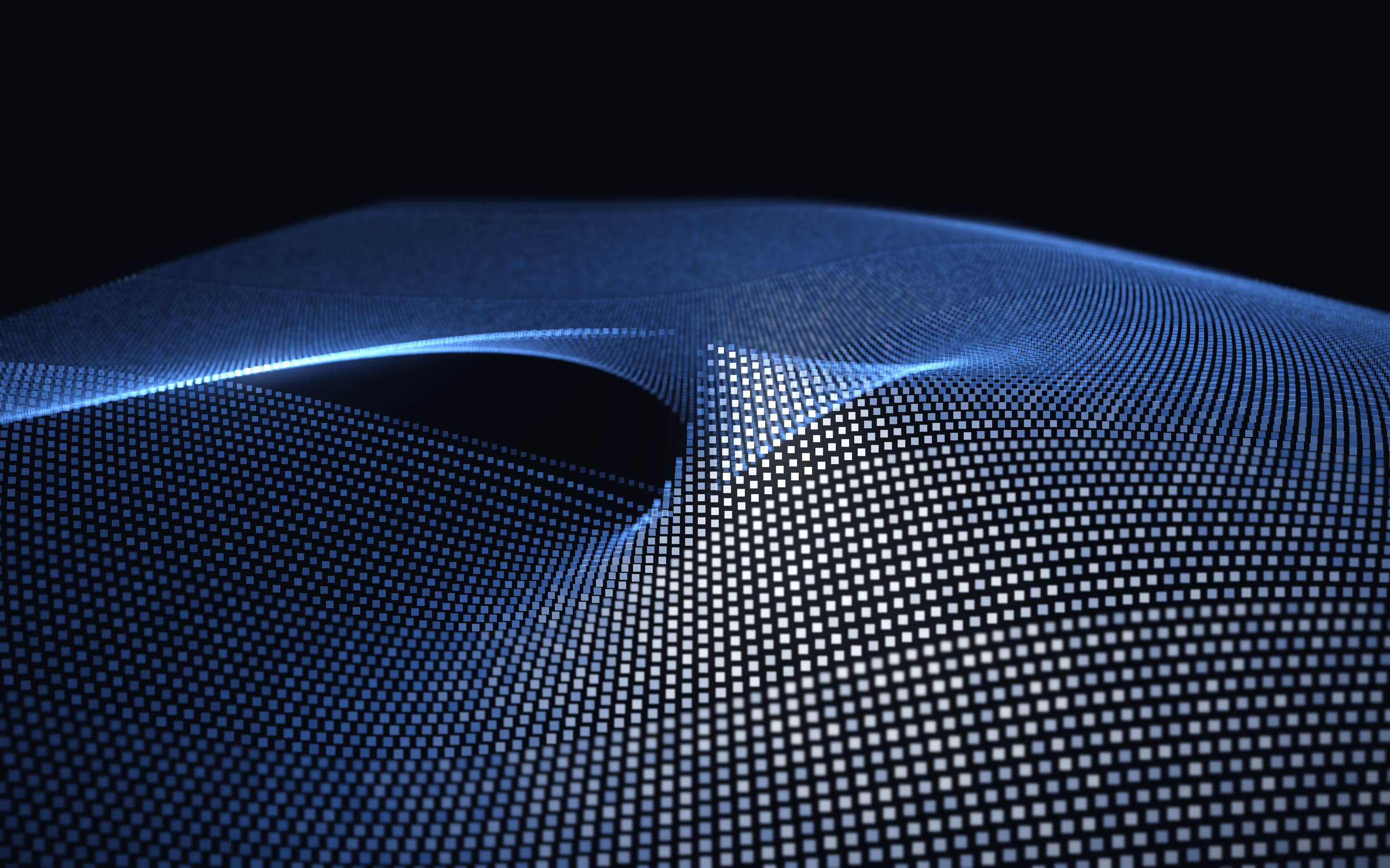Abstract rendering of a flat field of blue particles with scattered openings