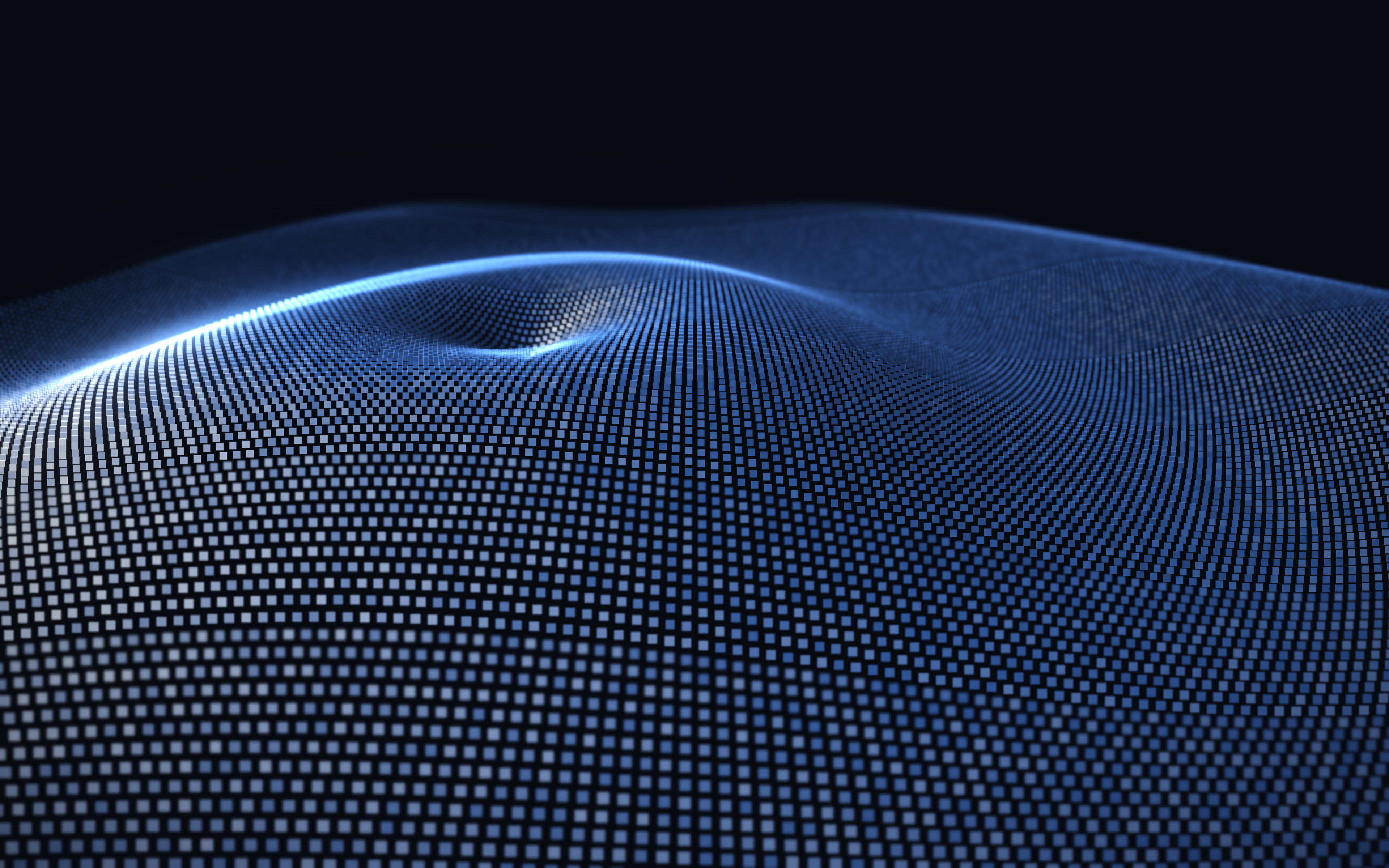 Abstract rendering of interleaved ridges in a field of blue particles