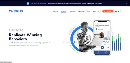 The homepage of Chorus.ai sales enablement tool