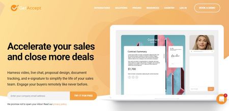 The homepage of Get Accept sales enablement tool