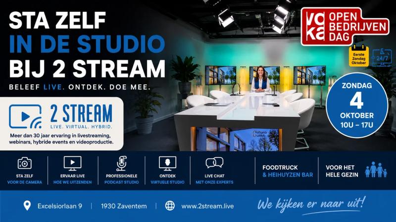 Poster for the 2 Stream Voka Open Bedrijvendag on Sunday 4 October, 10:00-17:00, Excelsiorlaan 9, Zaventem