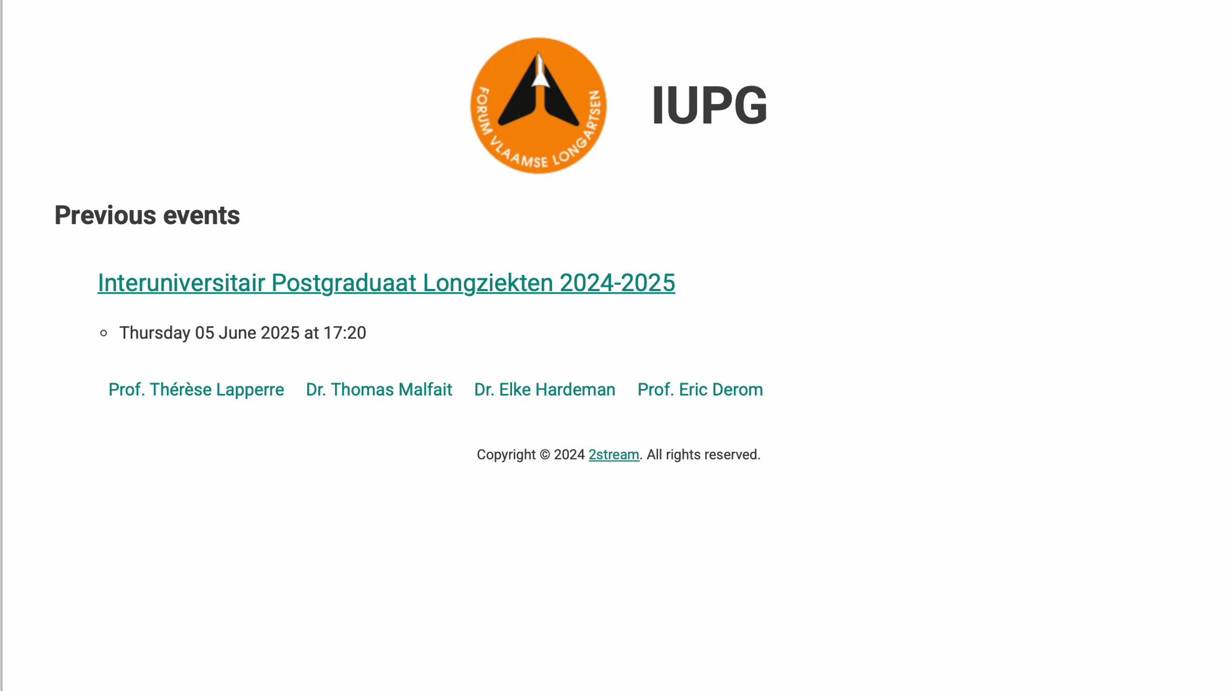 CenterStage event page of the IUPG pulmonology course, listing the 5 June 2025 session and its four speakers