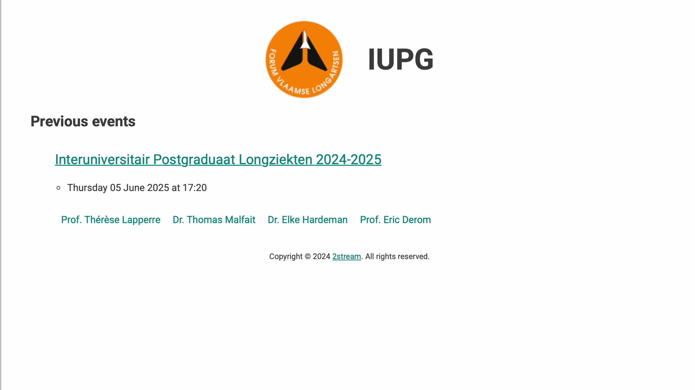 CenterStage event page of the IUPG pulmonology course, listing the 5 June 2025 session and its four speakers