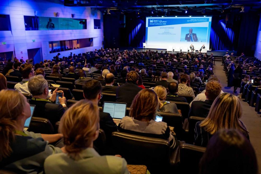 Full auditorium facing the stage at the Forum for the Future of Agriculture Annual Conference 2025