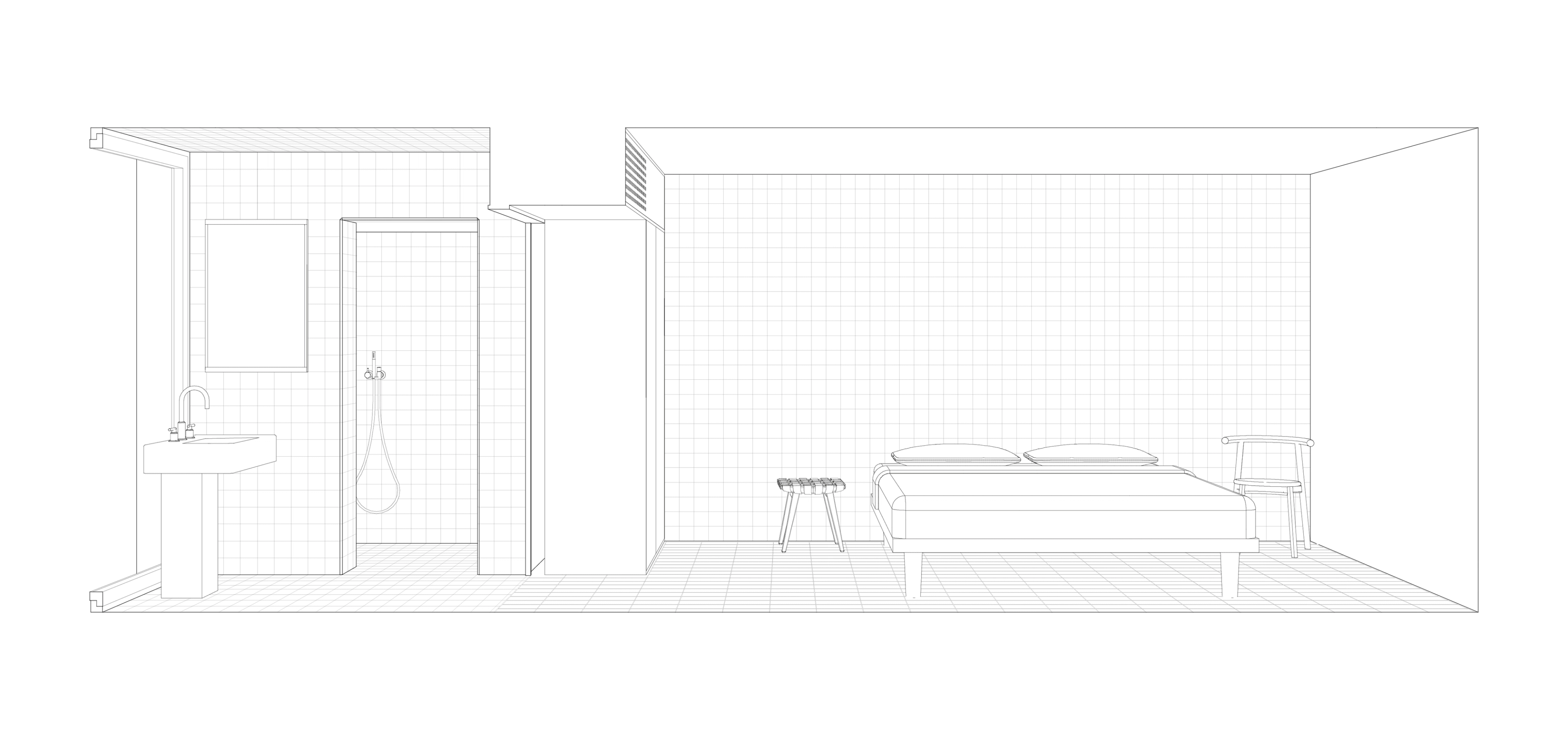 Section of typical garden bedroom