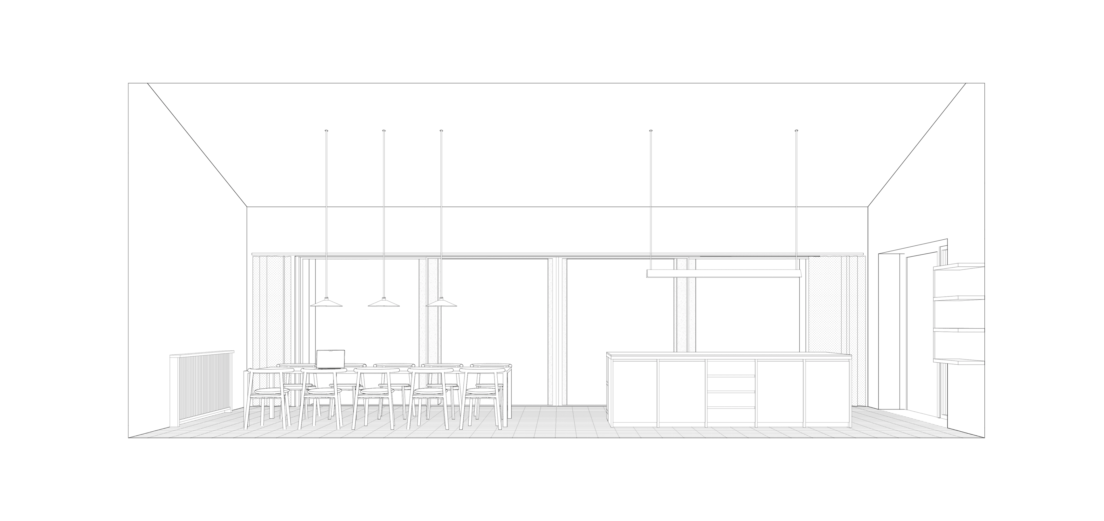 Kitchen and dining room long section