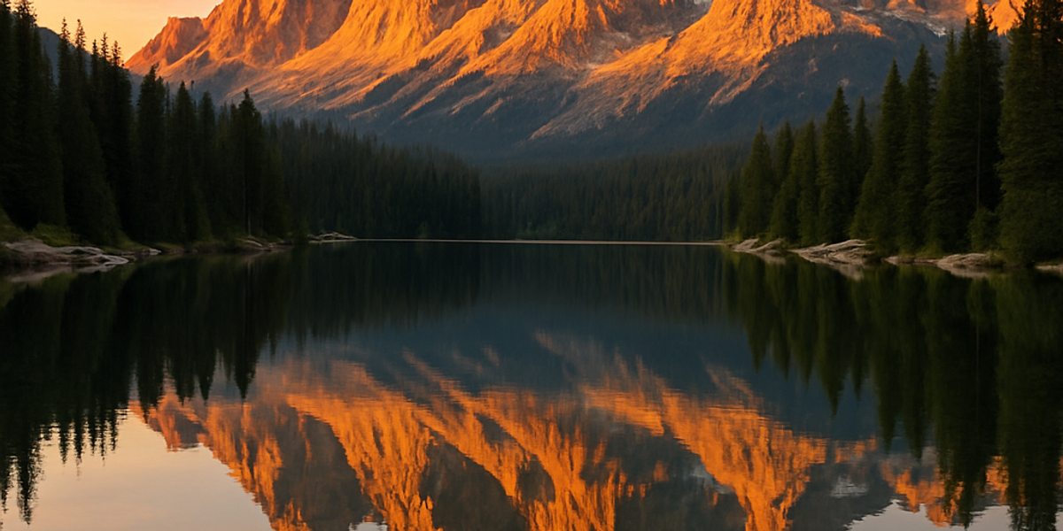 Prompt: A crystal-clear mountain landscape at sunrise