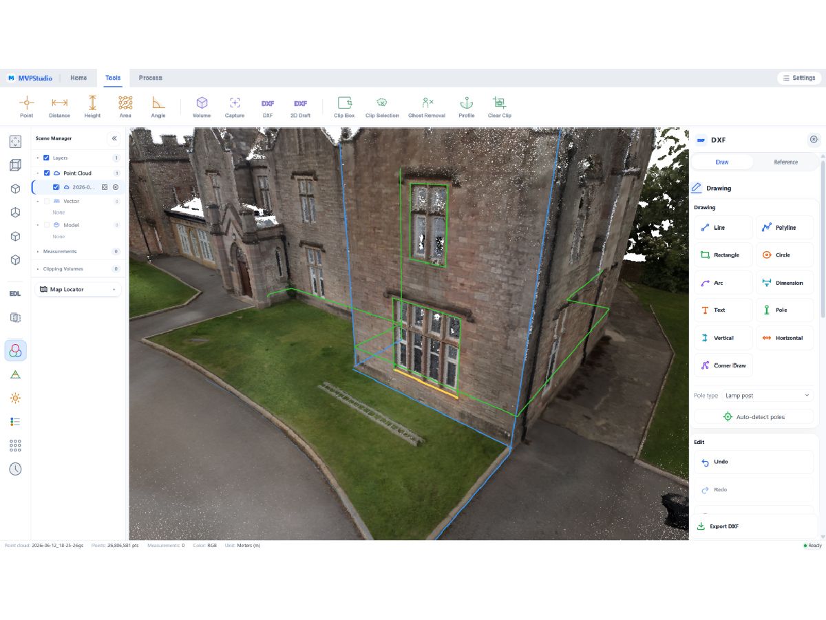 Draw and export coordinate-true CAD and GIS deliverables.