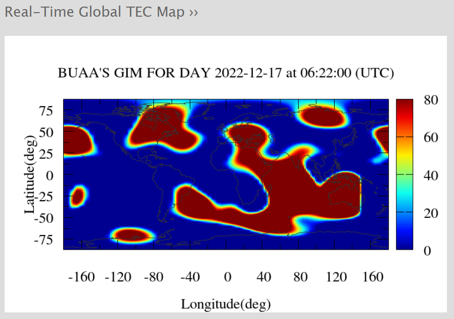 The real-time status of the global ionosphere(Cr:http://ionosphere.cn)