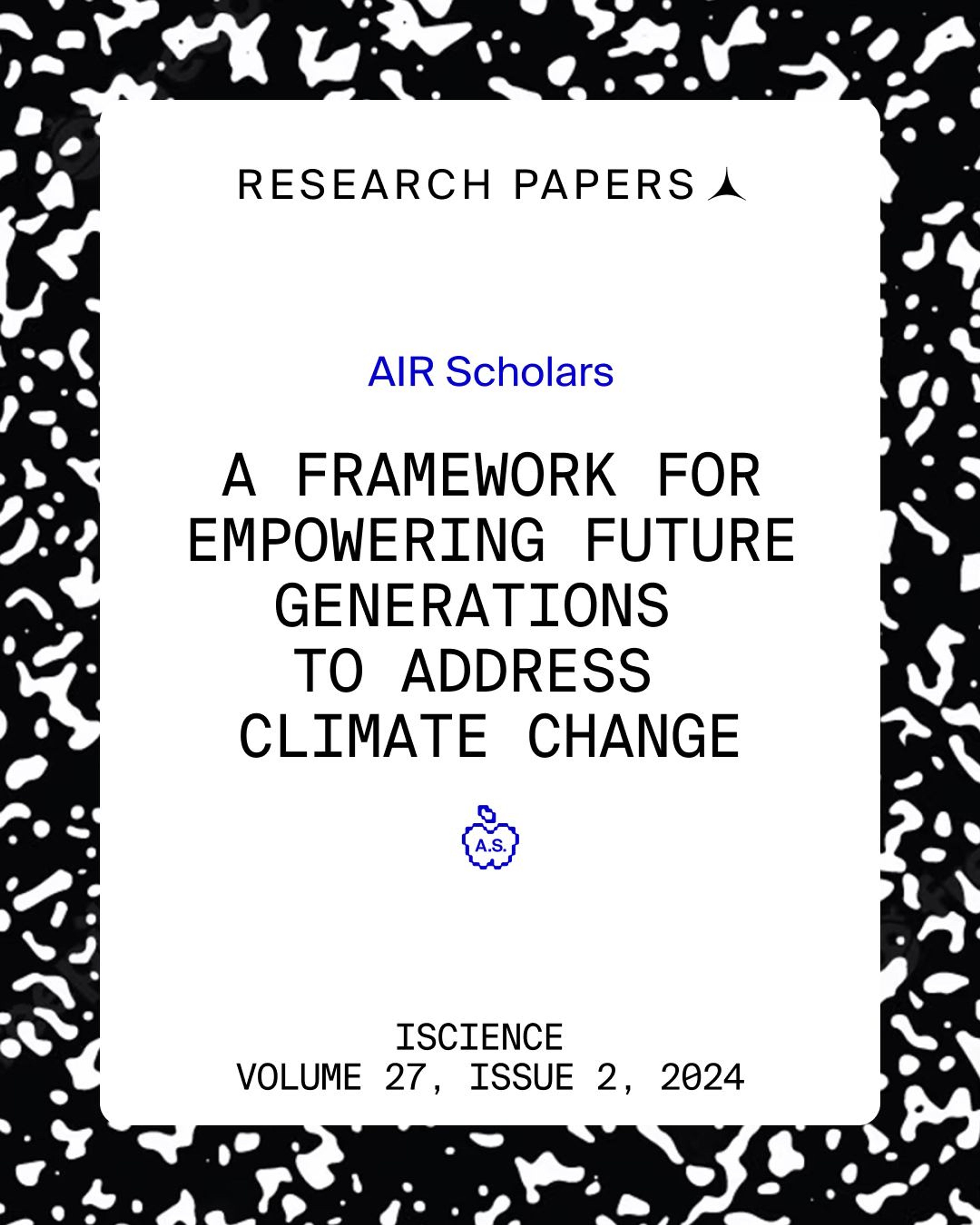 Research paper cover: "A Framework for Empowering Future Generations to Address Climate Change" by AIR Scholars, ISCIENCE 2024.
