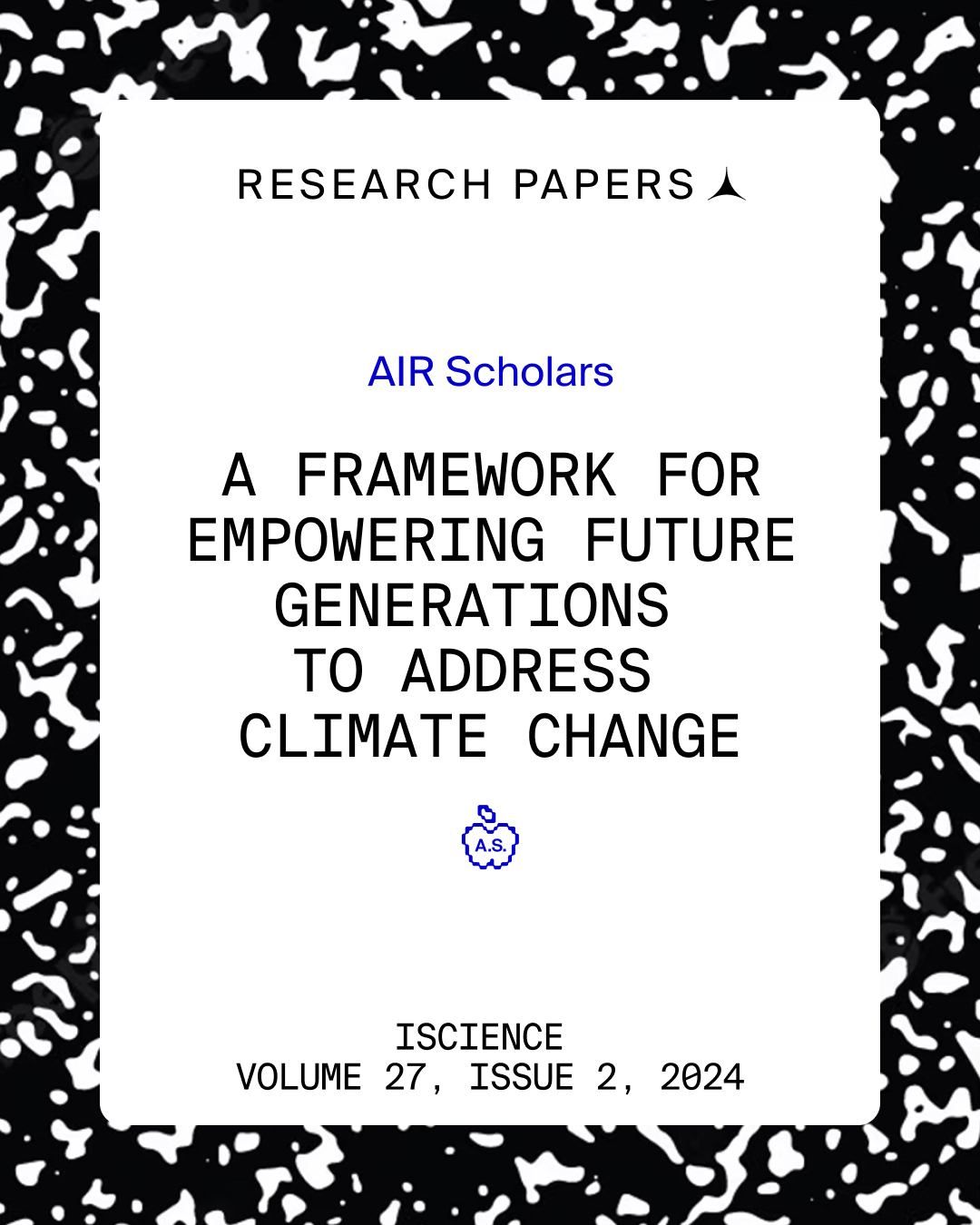 Research paper cover: "A Framework for Empowering Future Generations to Address Climate Change" by AIR Scholars, ISCIENCE 2024.