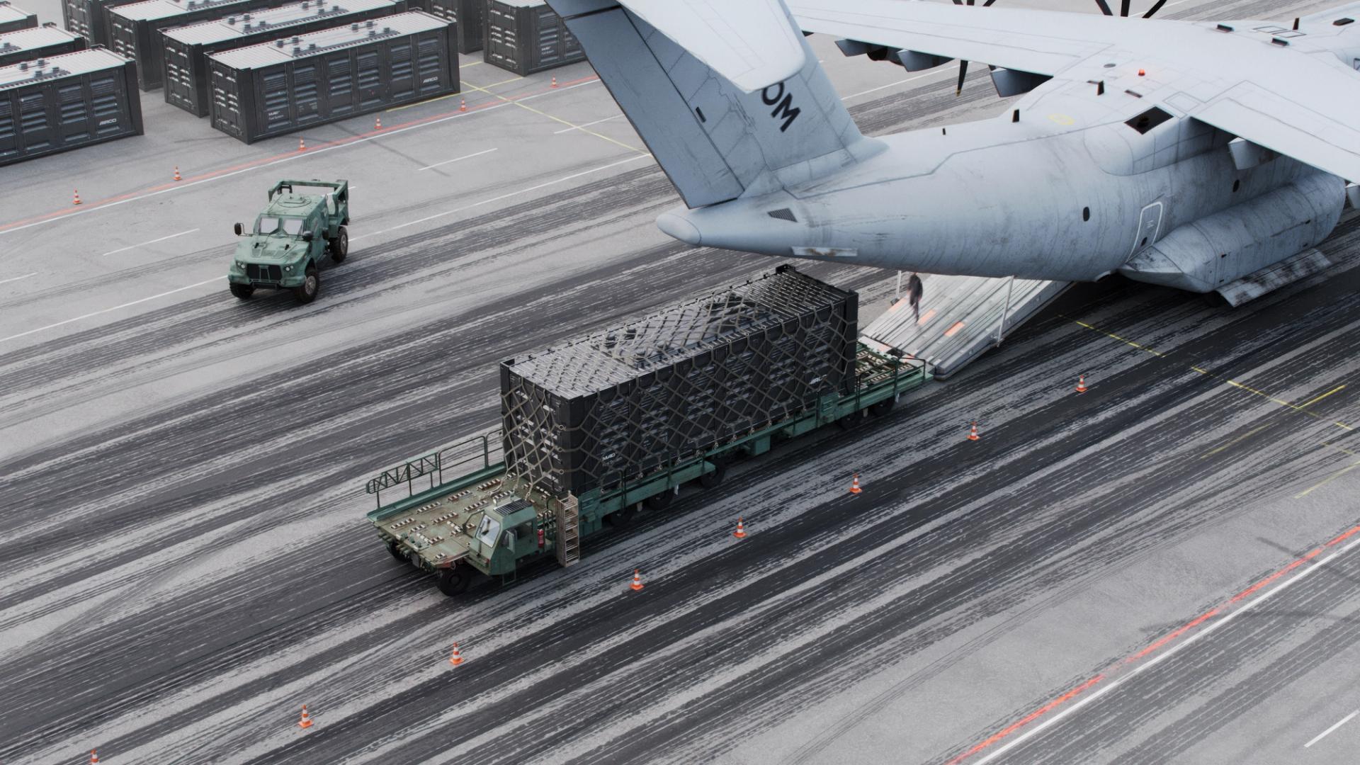 AIRCO MAD Fuel System being loaded into the rear of a military plane