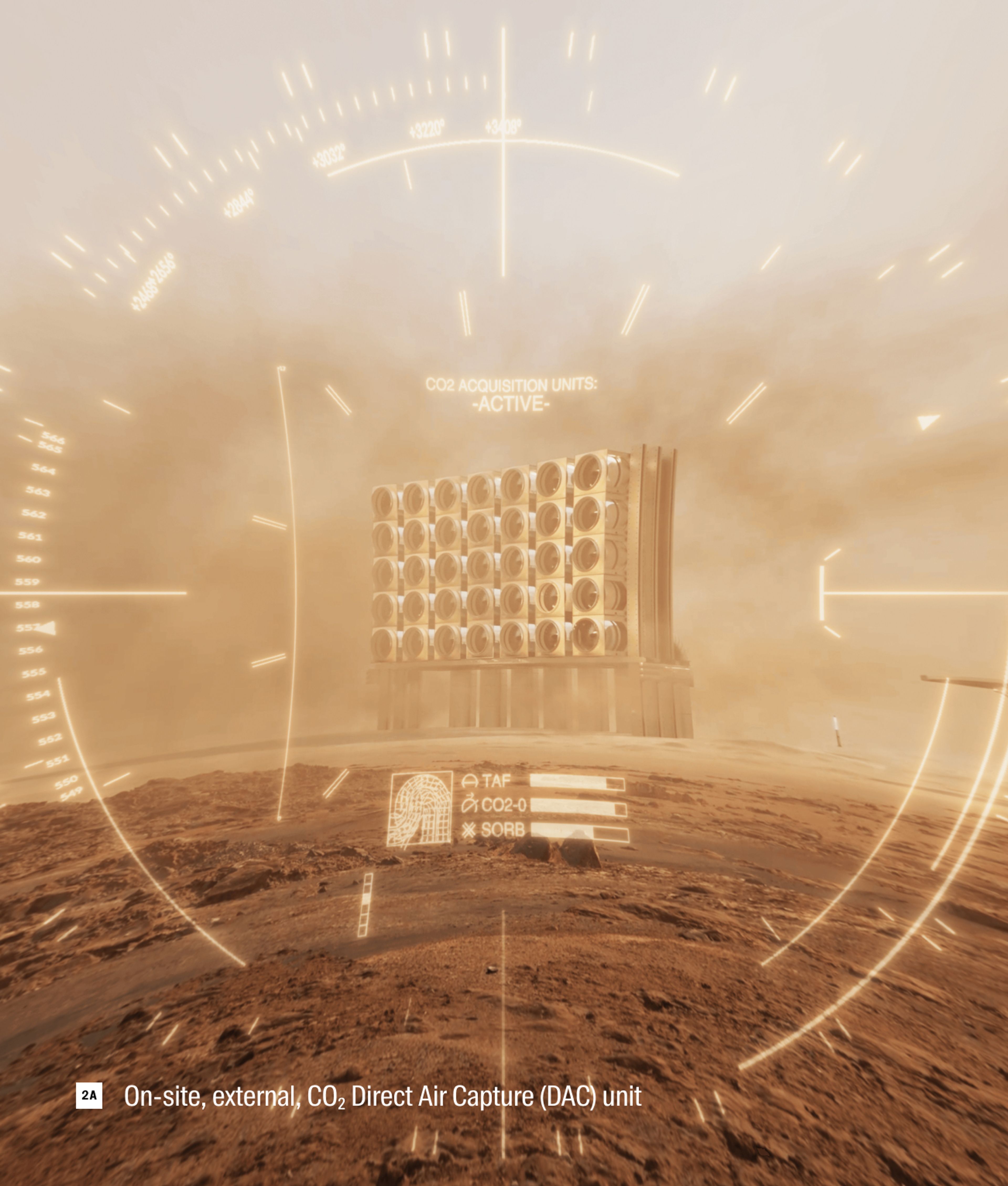 orange conceptual image of what a direct air capture system would like like on Mars