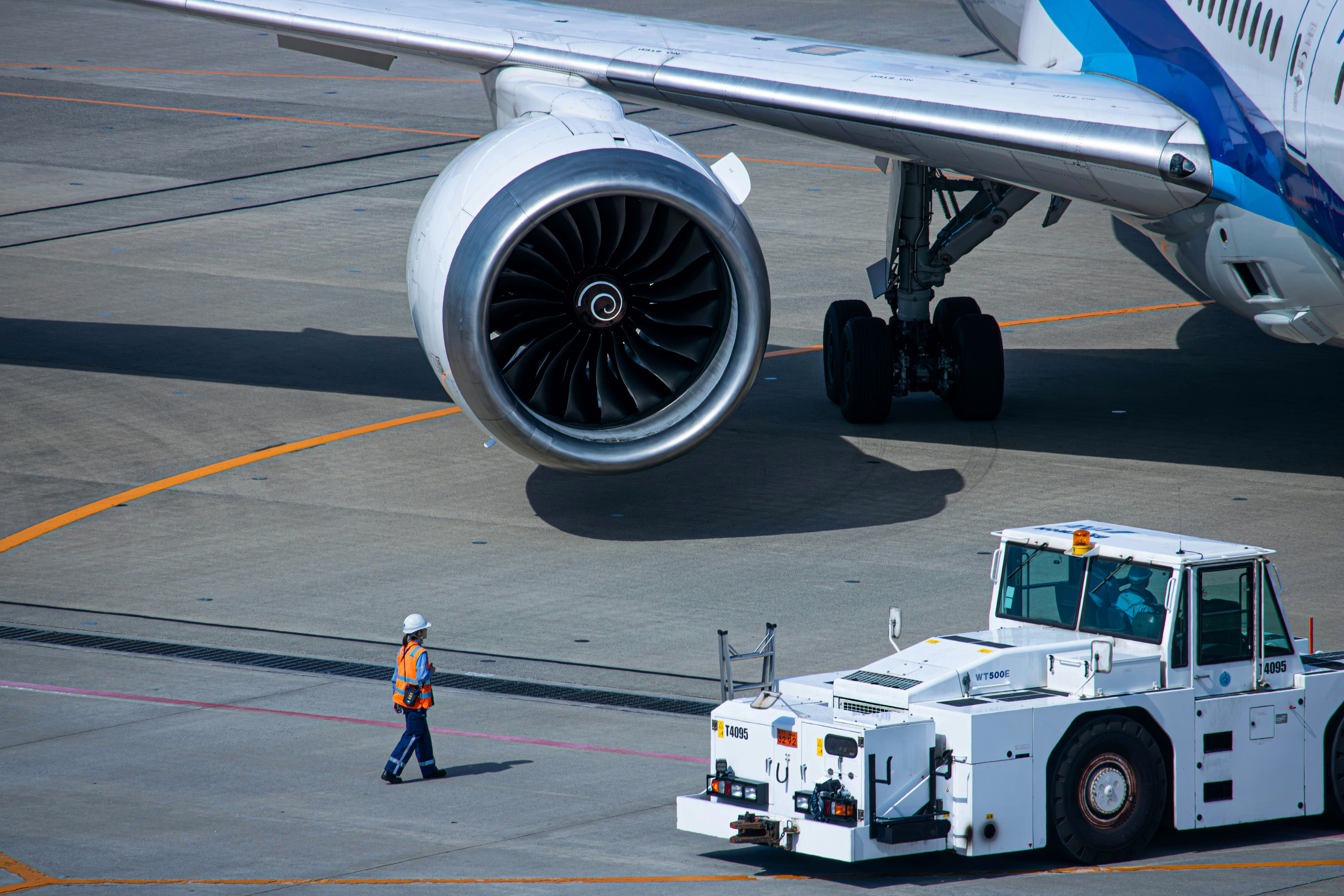 Commercial airplane on an airport tarmac