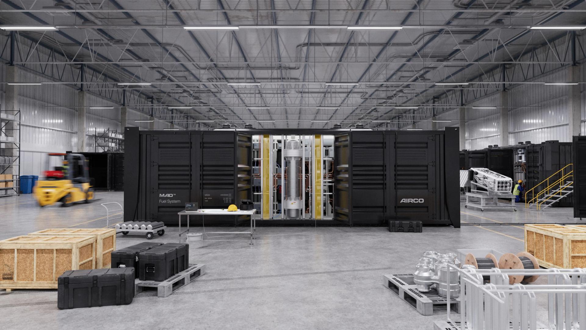 Mad fuel system shipping container in warehouse