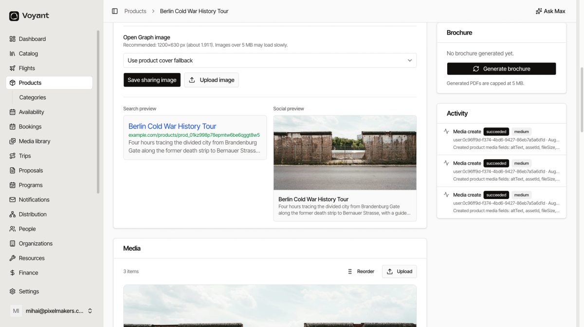 The Search preview and Social preview side by side, showing how the tour appears on Google and when shared in a chat