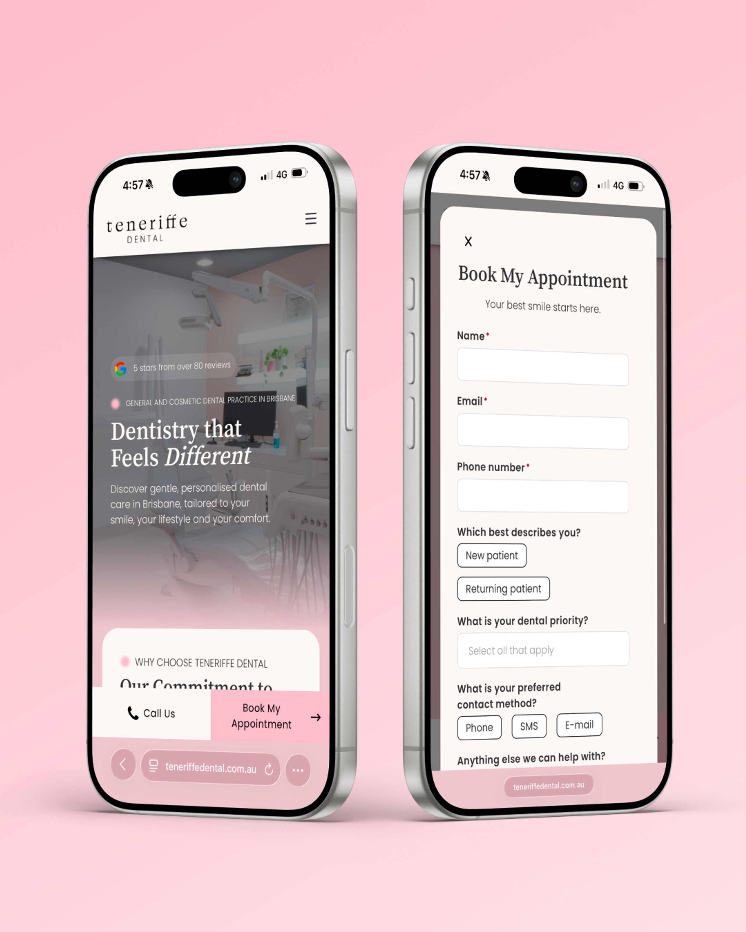Teneriffe Dental iPhone Mockup