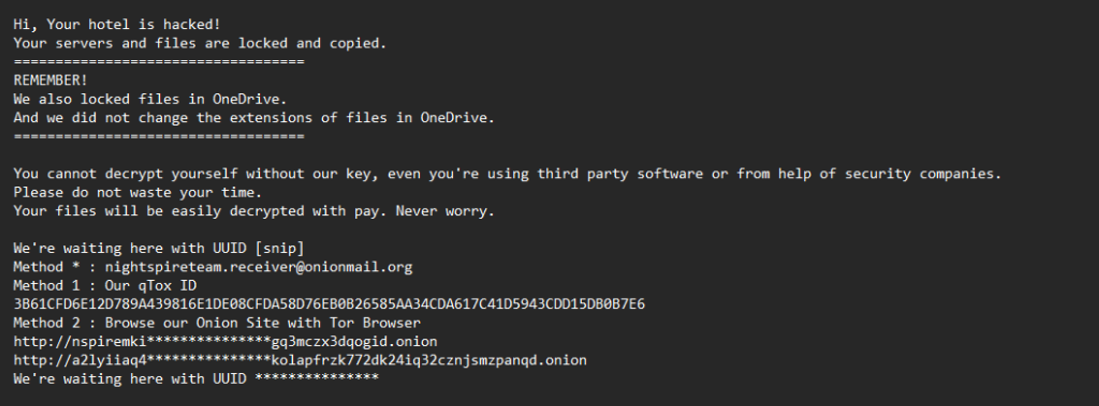 NightSpire Ransomware Ransom Note
