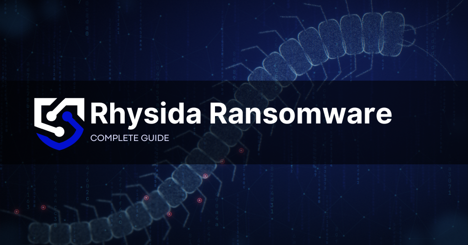 Rhysida ransomware illustration: a centipede, the group's emblem, crawling across a compromised network