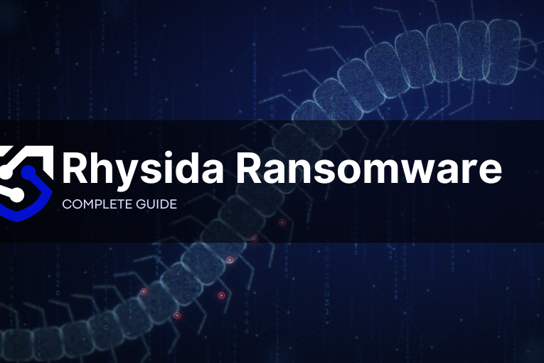 Rhysida ransomware illustration: a centipede, the group's emblem, crawling across a compromised network