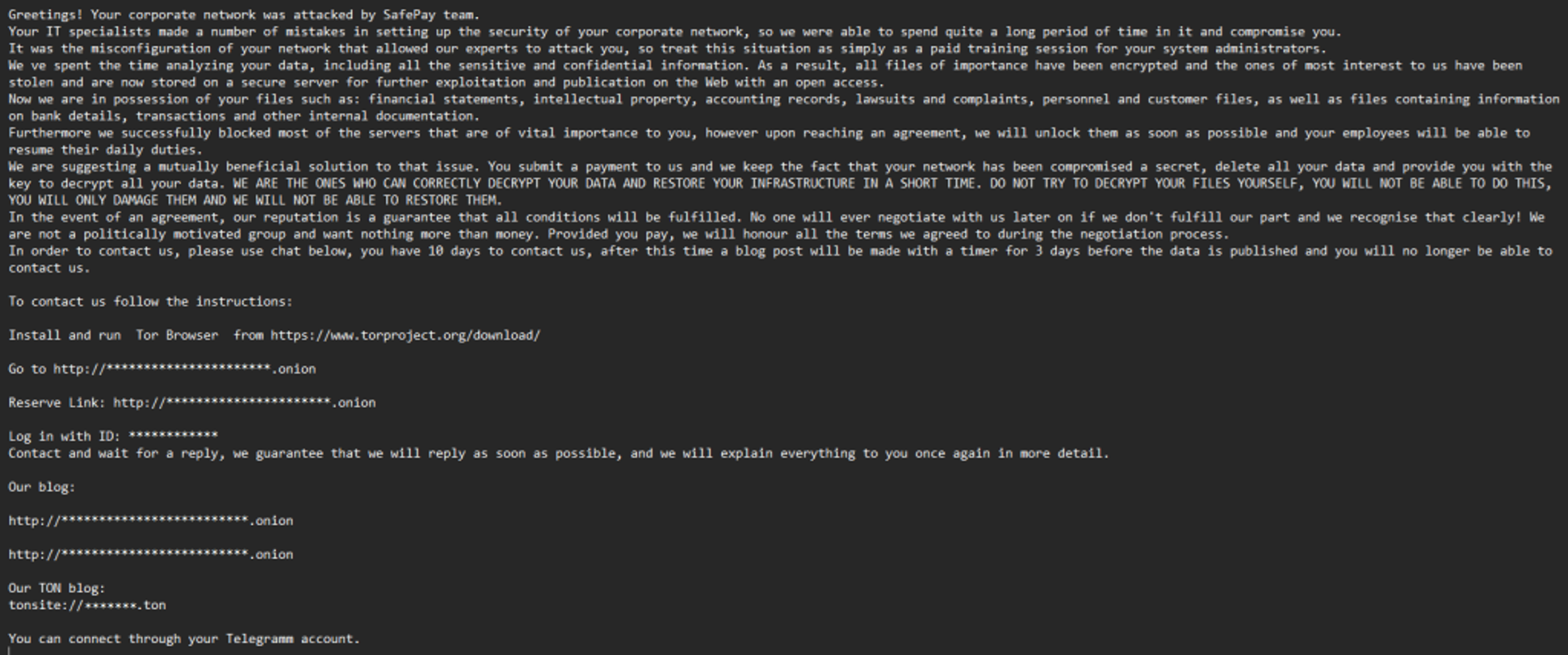 SafePay Ransomware Note