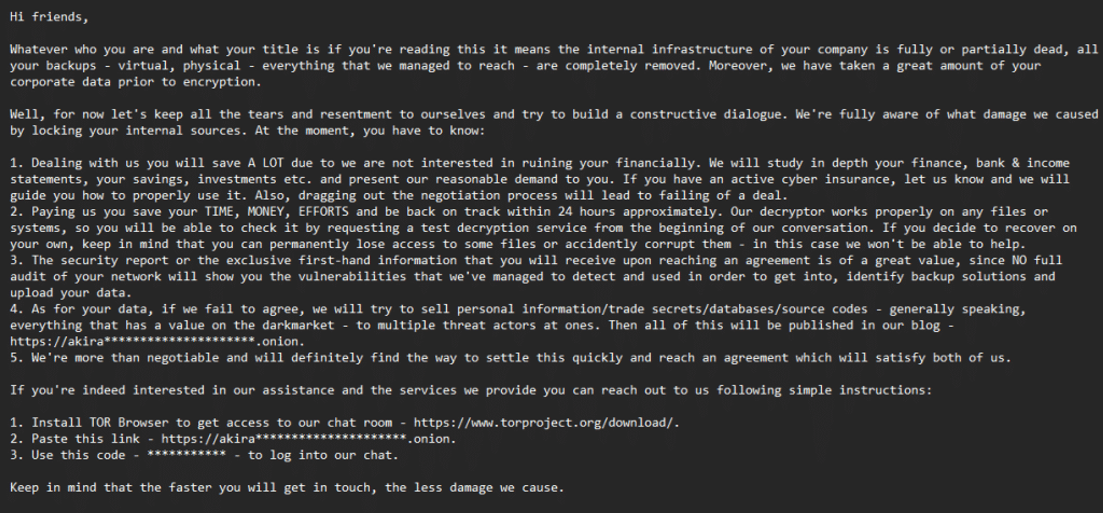 Akira ransom note akira_readme.txt