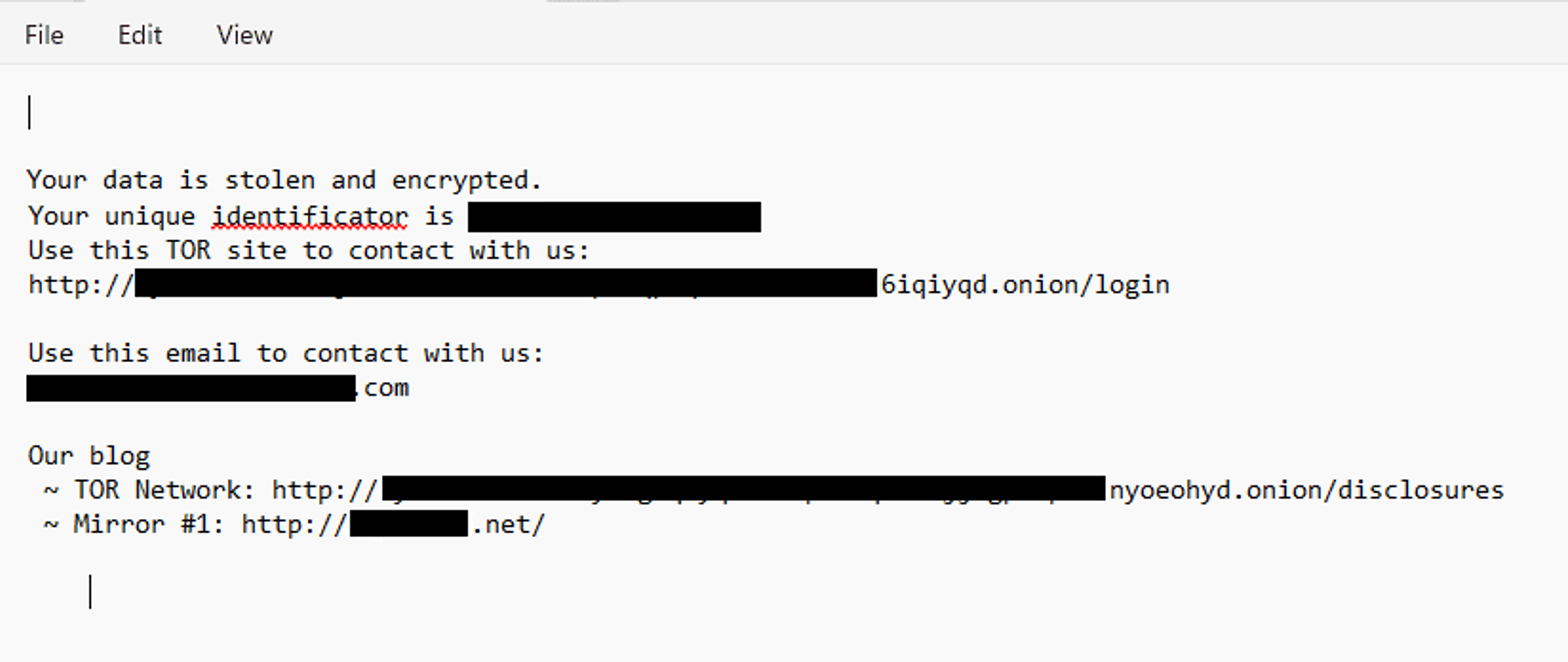 Lynx ransomware's text file "README.txt"