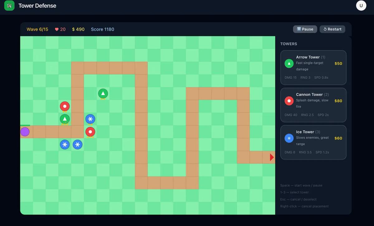 tower defense game from Opus 4.6