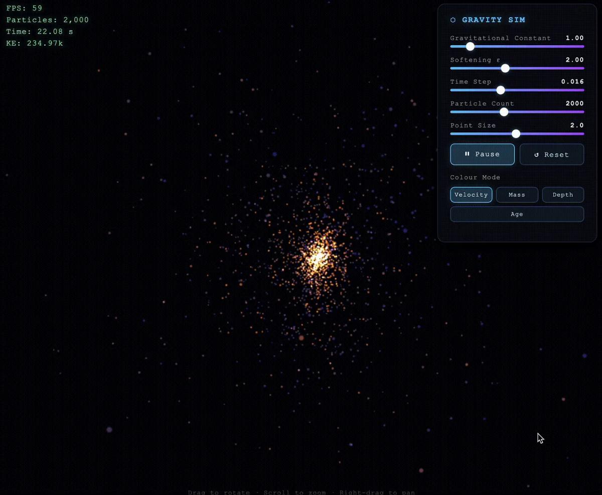 gravity simulator from Sonnet 4.6