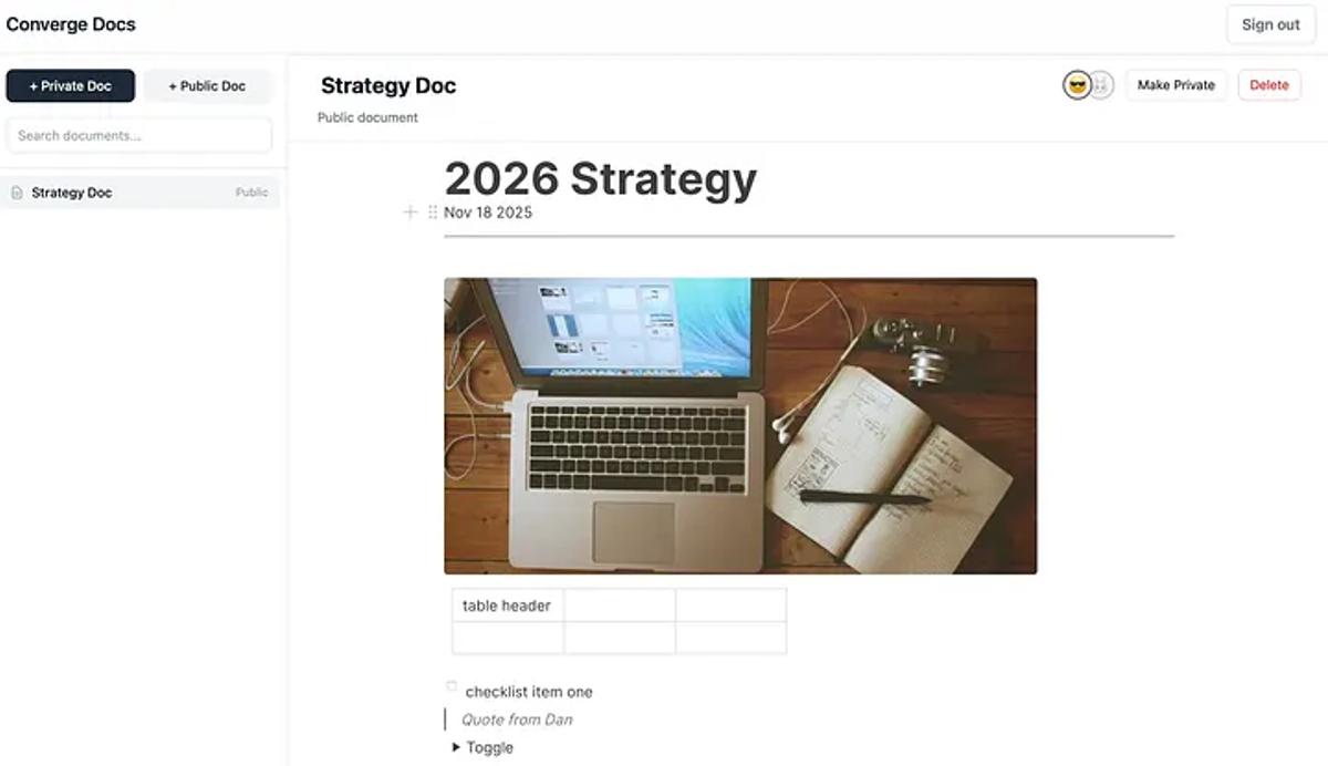 Notion UI generated by Converge