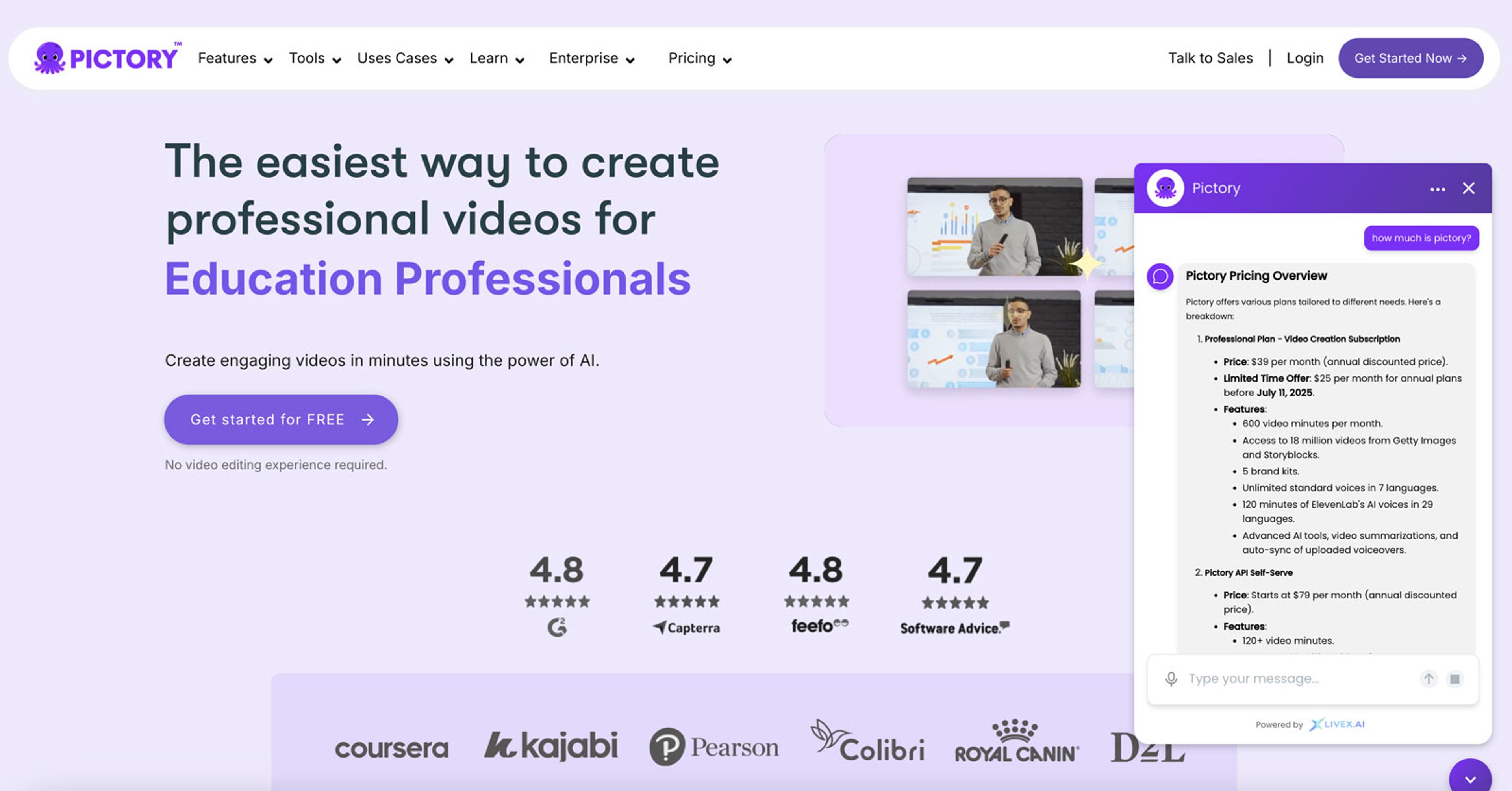 Pictory Achieves 3X Conversions and 95.5% Self-Service with LiveX AI image