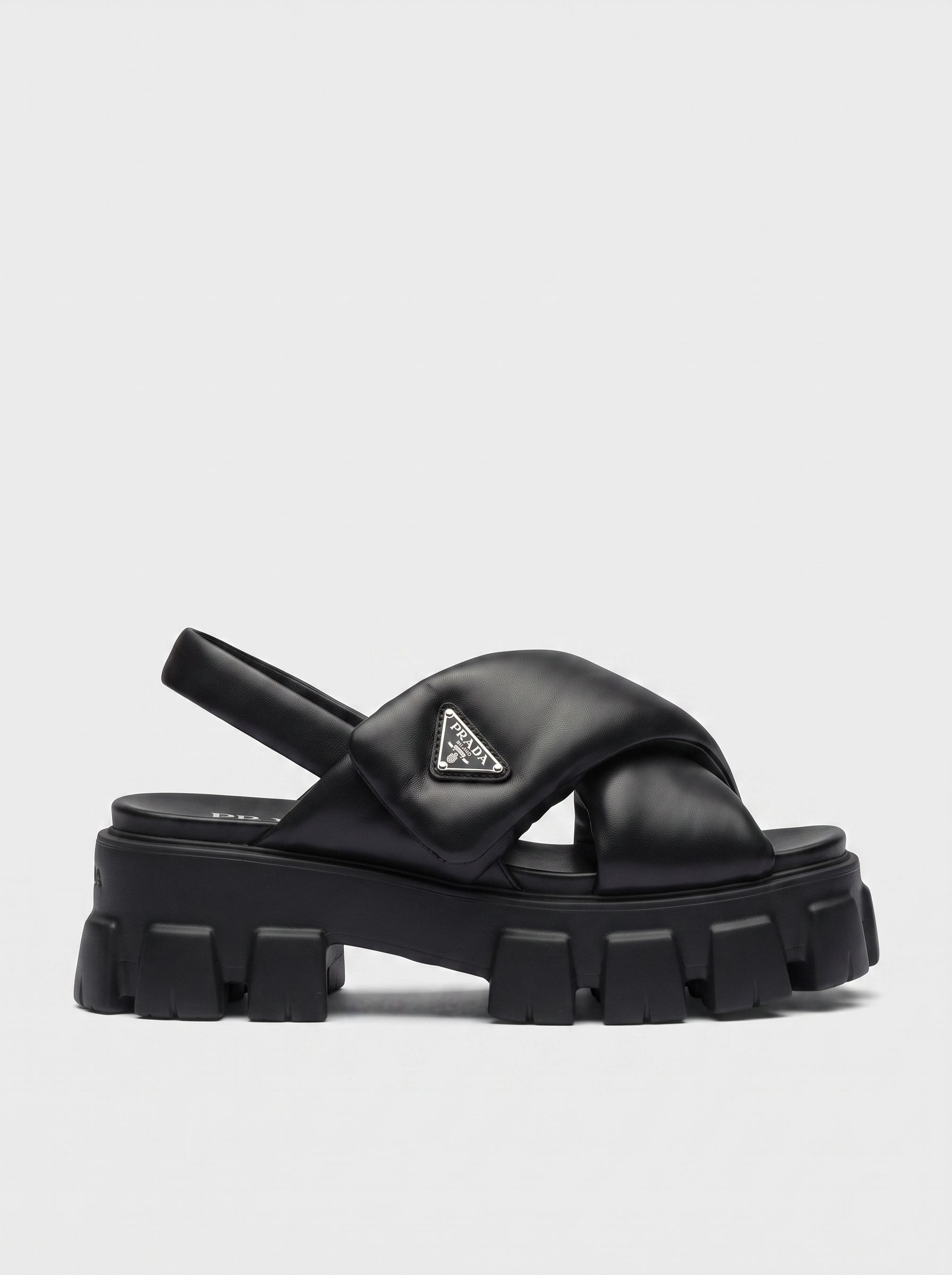 Prada Puffy Criss-Cross Leather Platform Slides