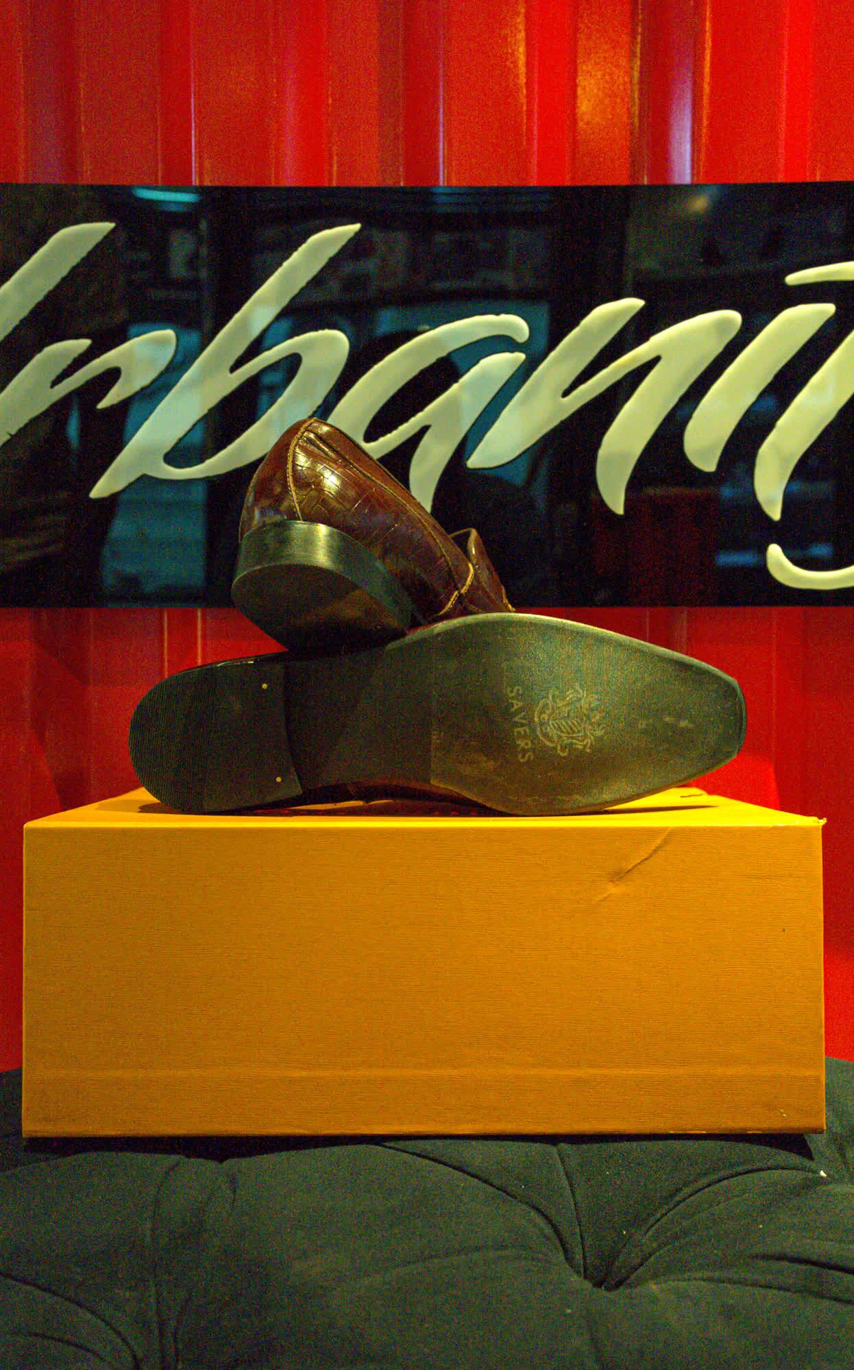 Unknown Unidentified Metallic Gold Croc-Embossed Loafer, view 1