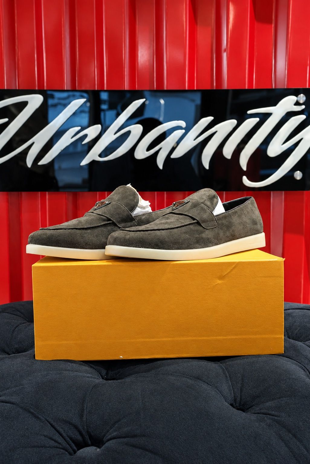 Prada Triangle-Logo Sage Green Suede Loafer, view 3