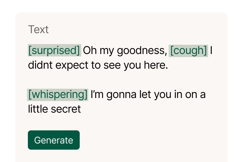 An expressive AI text-to-speech (TTS) platform that uses tags to control vocal cues like emotions and sounds, with multilingual and voice cloning features.