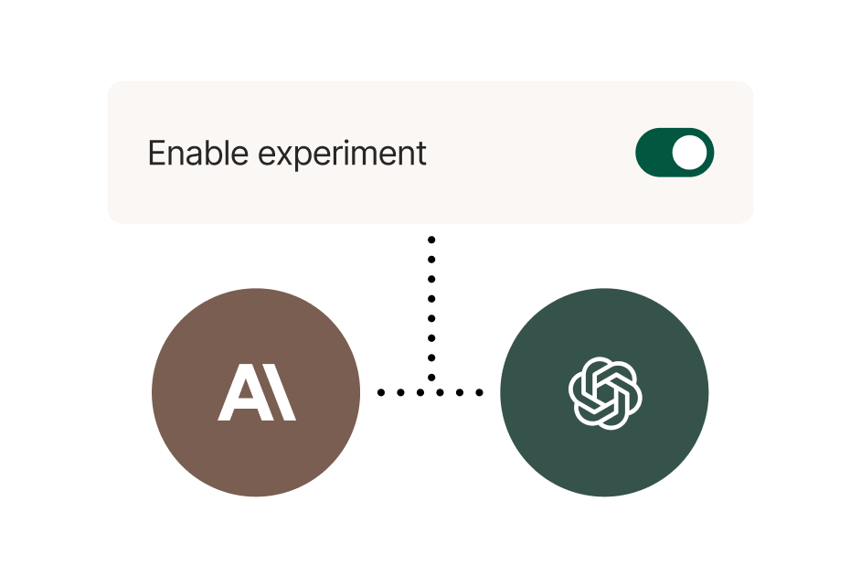 A UI element with a toggle to enable an experiment comparing the Anthropic and OpenAI AI models.