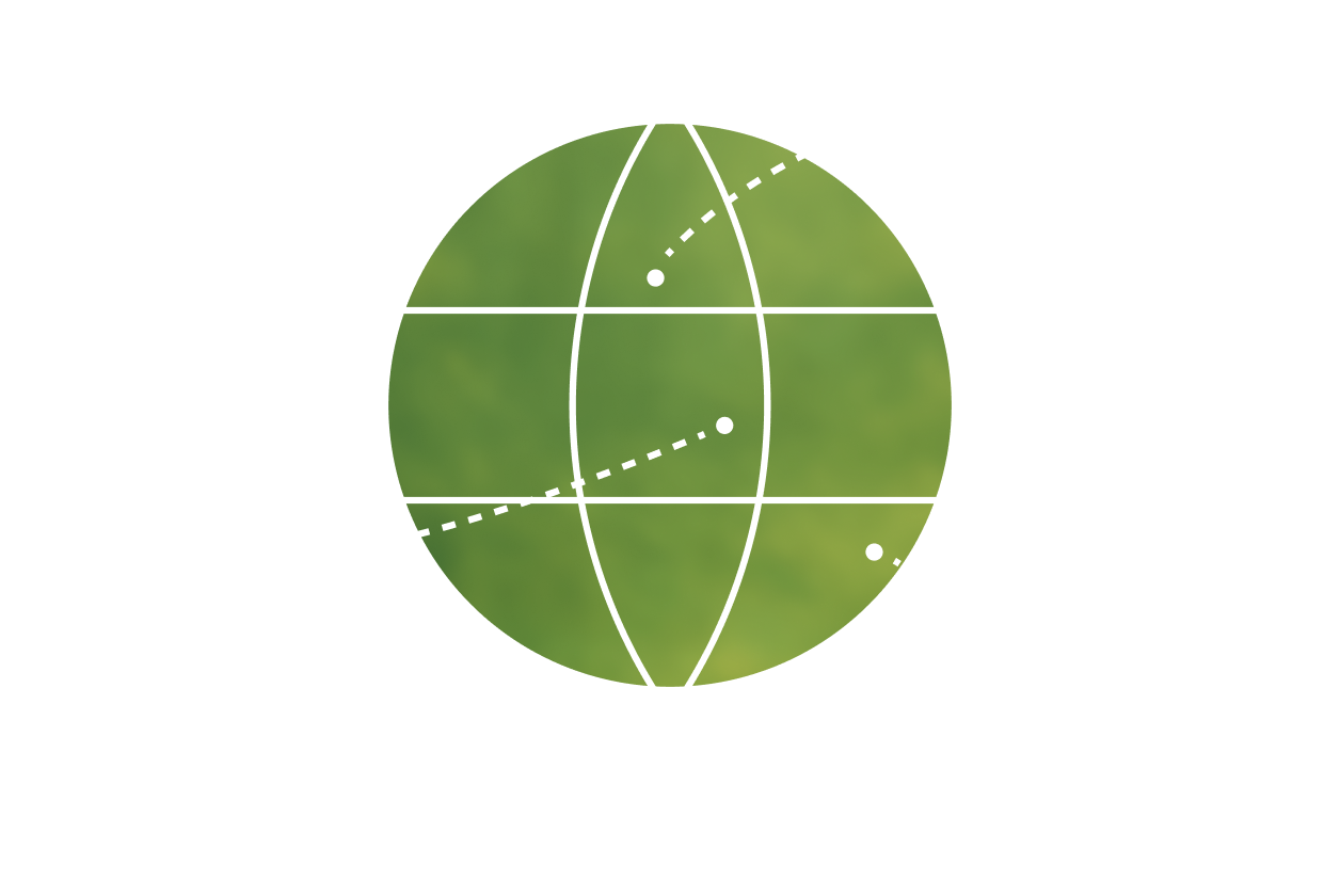 Icon representing a global network or cloud infrastructure, with orbital lines showing data points moving across the textured Earth.