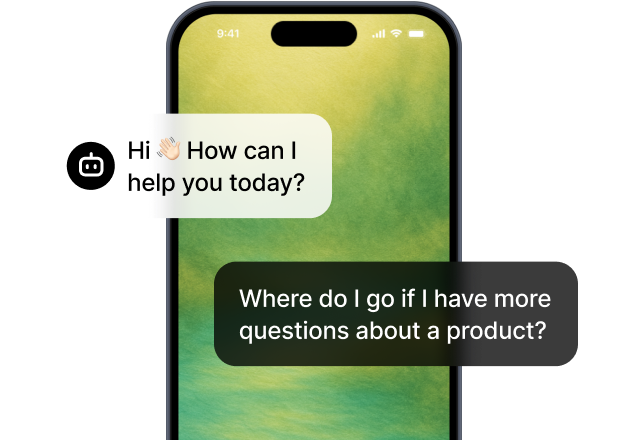 Chatbot conversation on a smartphone screen providing customer support