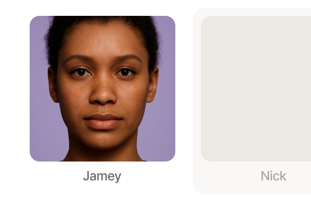 Character selection screen showing the profile portrait labeled 'Jamey' and an empty profile space labeled 'Nick'.