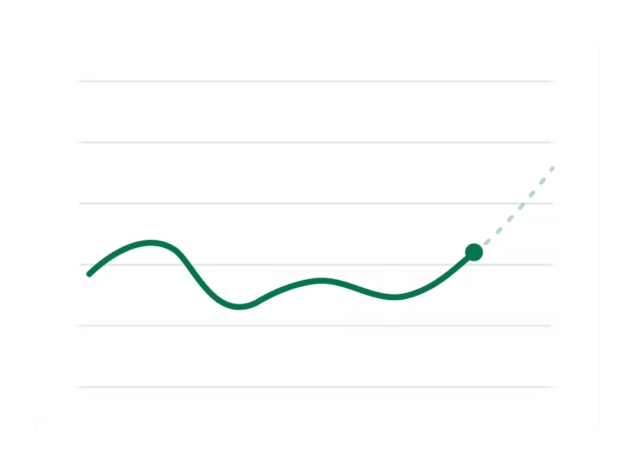 A green line graph showing past fluctuations and a projected upward trend.