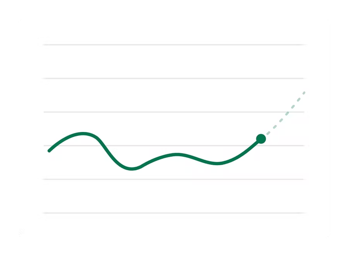 A green line graph showing past fluctuations and a projected upward trend.