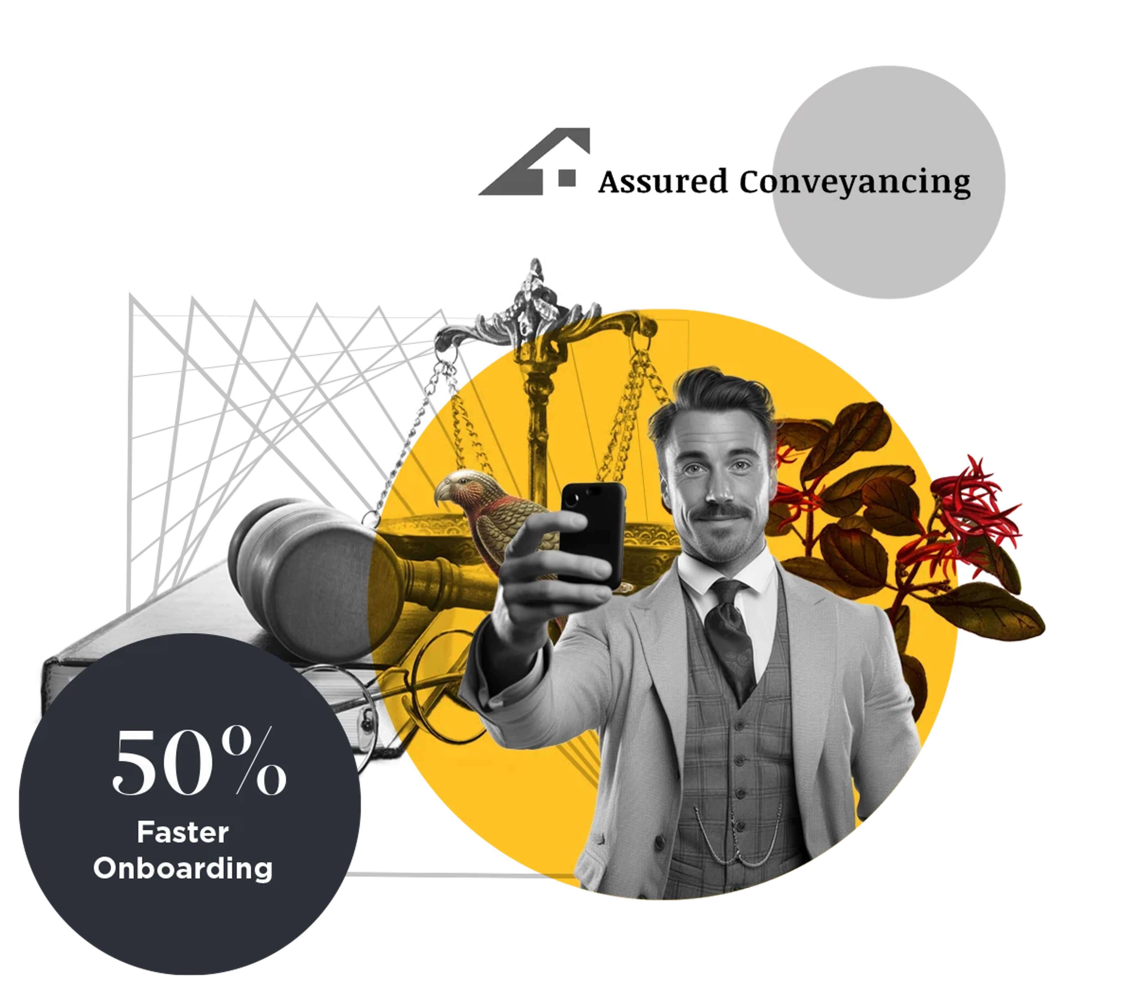 Assured Conveyancing logo. 50% faster onboarding. 